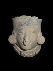 2 1/2" x 3" Pre-Columbian Pottery Effigy Head, Detailed, Ecuador