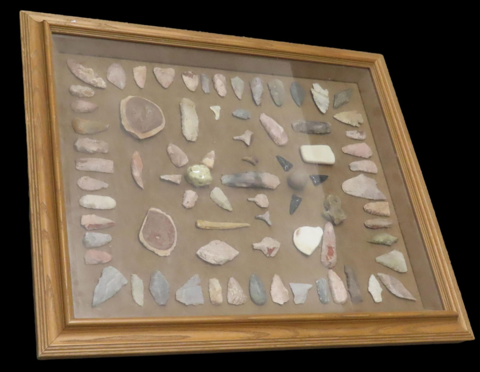 26 3/8" X 22 3/8" Frame of Native American Points and Tools (1 of 15)