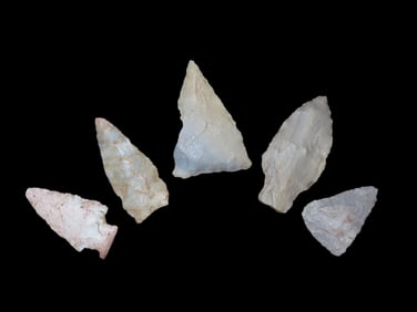 Lot of 5 Midwest Arrowheads, Ex Jeff Thompson Collection