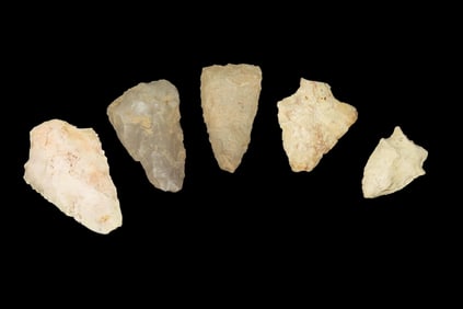 Lot of 5 Midwest Arrowheads, Ex Jeff Thompson Collection