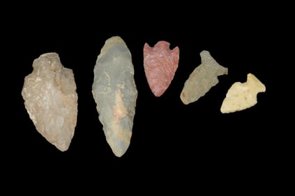 Lot of 5 Midwest Arrowheads, Ex Jeff Thompson Collection