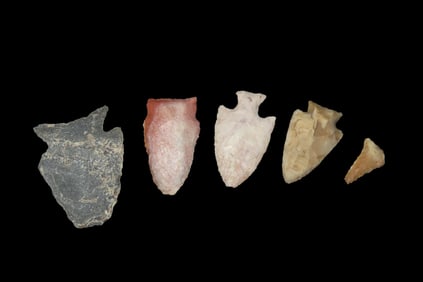 Lot of 5 Midwest Arrowheads, Ex Jeff Thompson Collection