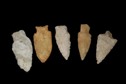 Lot of 5 Midwest Arrowheads, Ex Jeff Thompson Collection