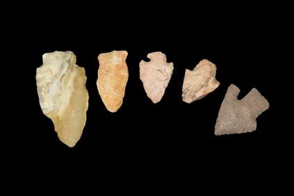 Lot of 5 Midwest Arrowheads, Ex Jeff Thompson Collection