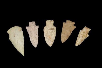 Lot of 5 Midwest Arrowheads, Ex Jeff Thompson Collection