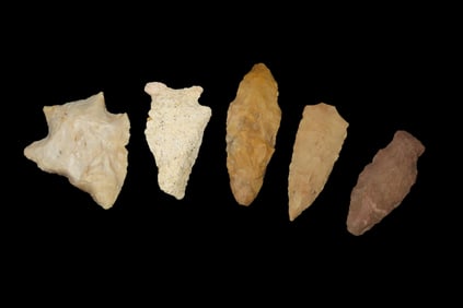 Lot of 5 Midwest Arrowheads, Ex Jeff Thompson Collection