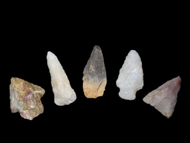 Lot of 5 Midwestern Arrowheads, Ex Jeff Thompson Collection