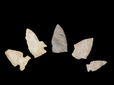Lot of 5 Midwestern Arrowheads, Ex Jeff Thompson Collection