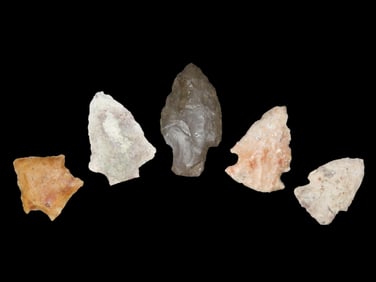 Lot of 5 Midwestern Arrowheads, Ex Jeff Thompson Collection