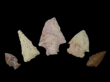 Lot of 5 Midwestern Arrowheads, Ex Jeff Thompson Collection