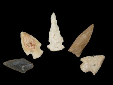 Lot of 5 Midwestern Arrowheads, Ex Jeff Thompson Collection
