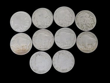 Set of 8 Buffalo/Indian Head Nickels & 2 Liberty Head "V" Nickels