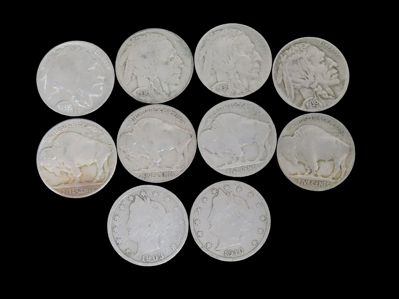 Set of 8 Buffalo/Indian Head Nickels & 2 Liberty Head "V" Nickels (1 of 4)