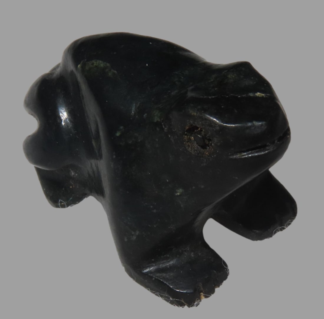 1 9/16' x 1 1/16' Pre-Columbian Frog Effigy Pendant, Green Jadeite, Belize, COA Roy Motley & John (1 of 9)