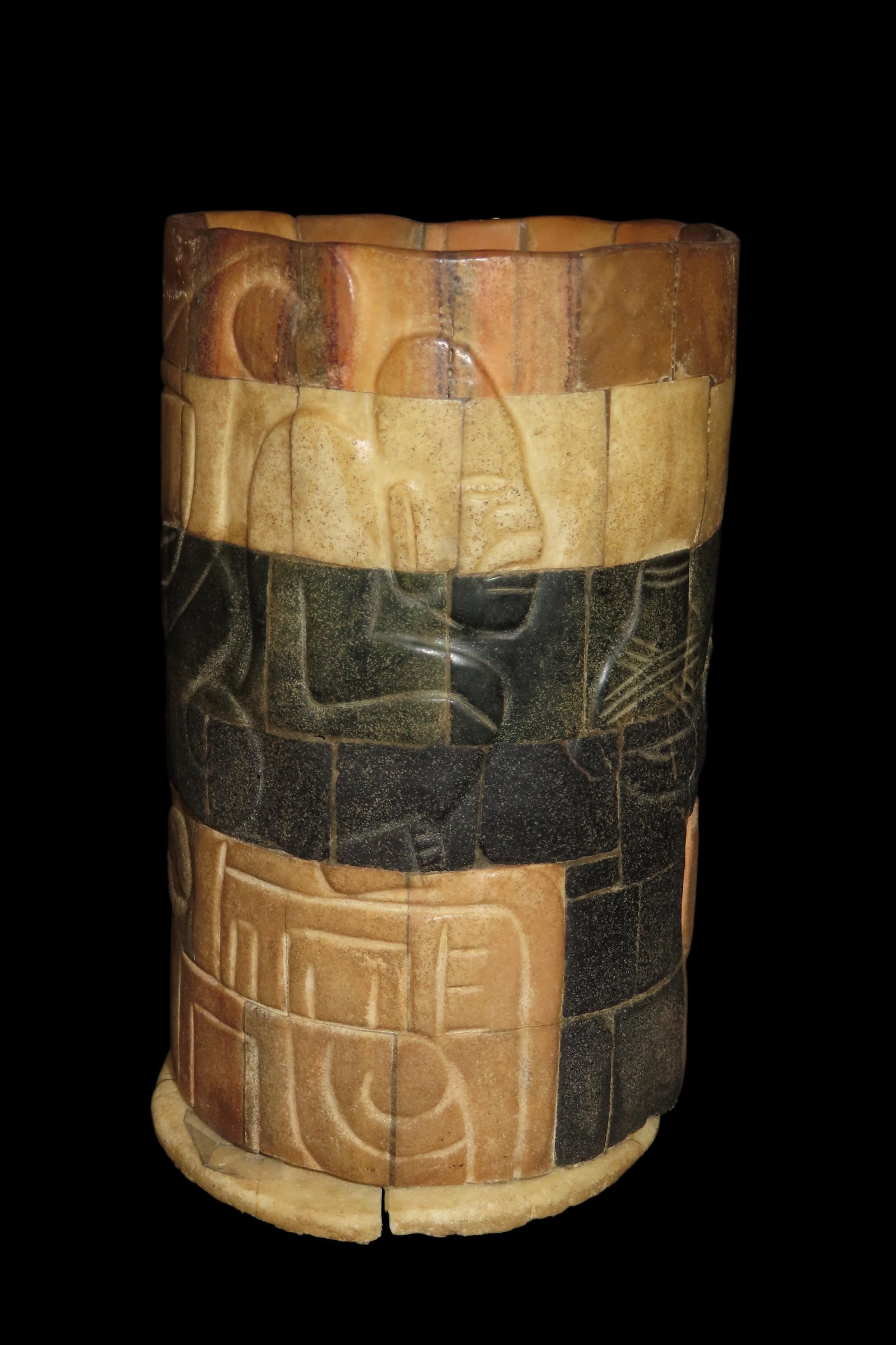 6 x 3 1/2" Onyx Stone Mayan Cylinder (Bottom Broken Out) Reproduction (1 of 8)