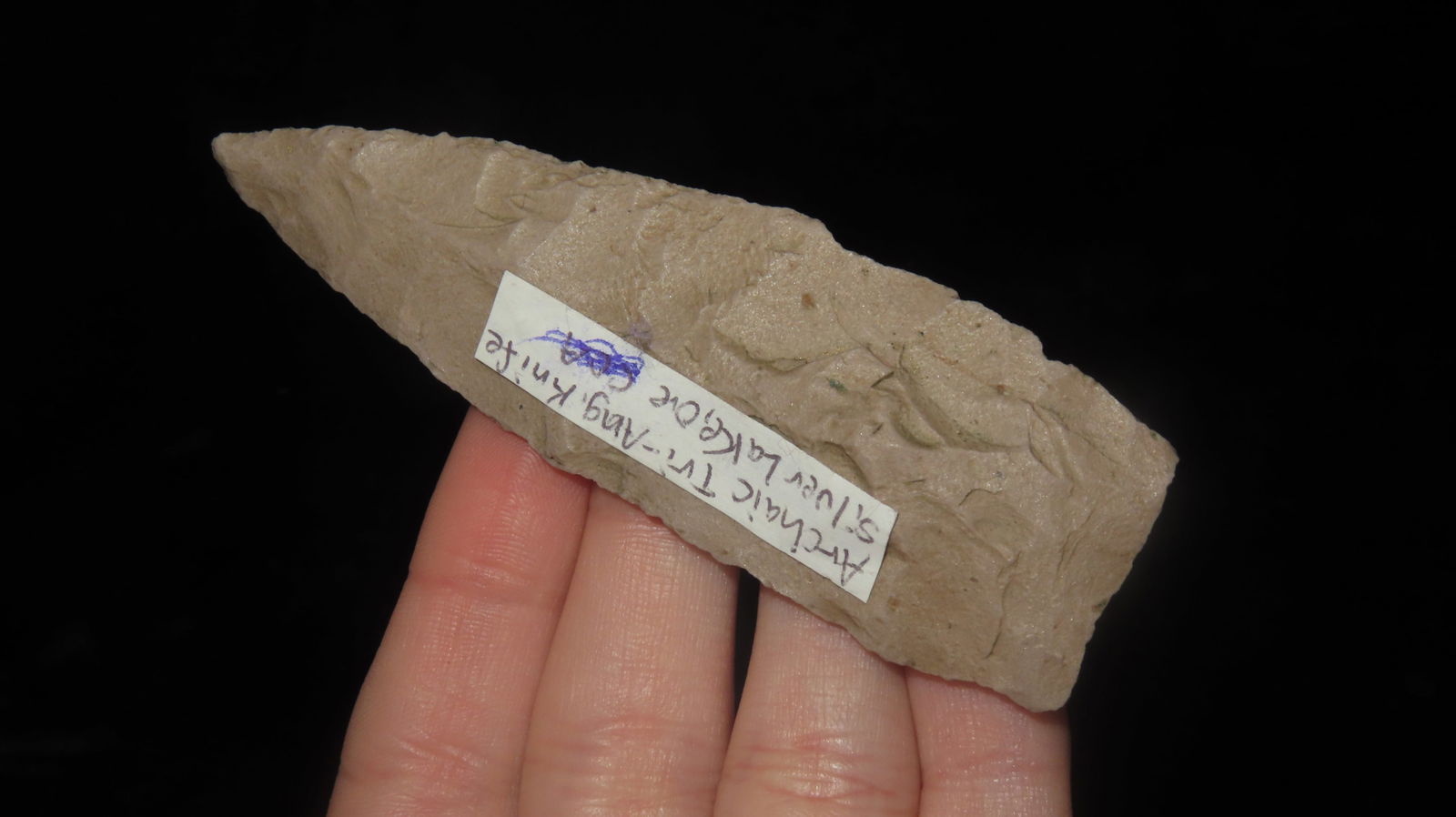 3 5/8' Archaic Triangular Knife, Found in Silver Lake Oregon: 3 5/8" Archaic Triangular Knife, Found in Silver Lake Oregon