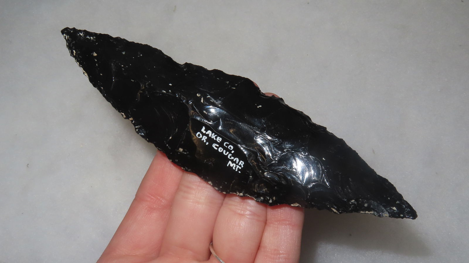 5 3/8' Obsidian Bi-Pointed Knife, Found in Lake County, Oregon: 5 3/8" Obsidian Bi-Pointed Knife, Found in Lake County, Oregon