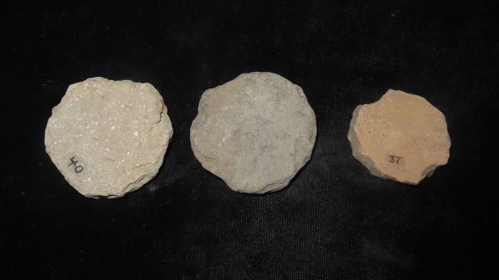 3 Pottery Disc Shards from Missouri: 3 Pottery Disc Shards from Missouri