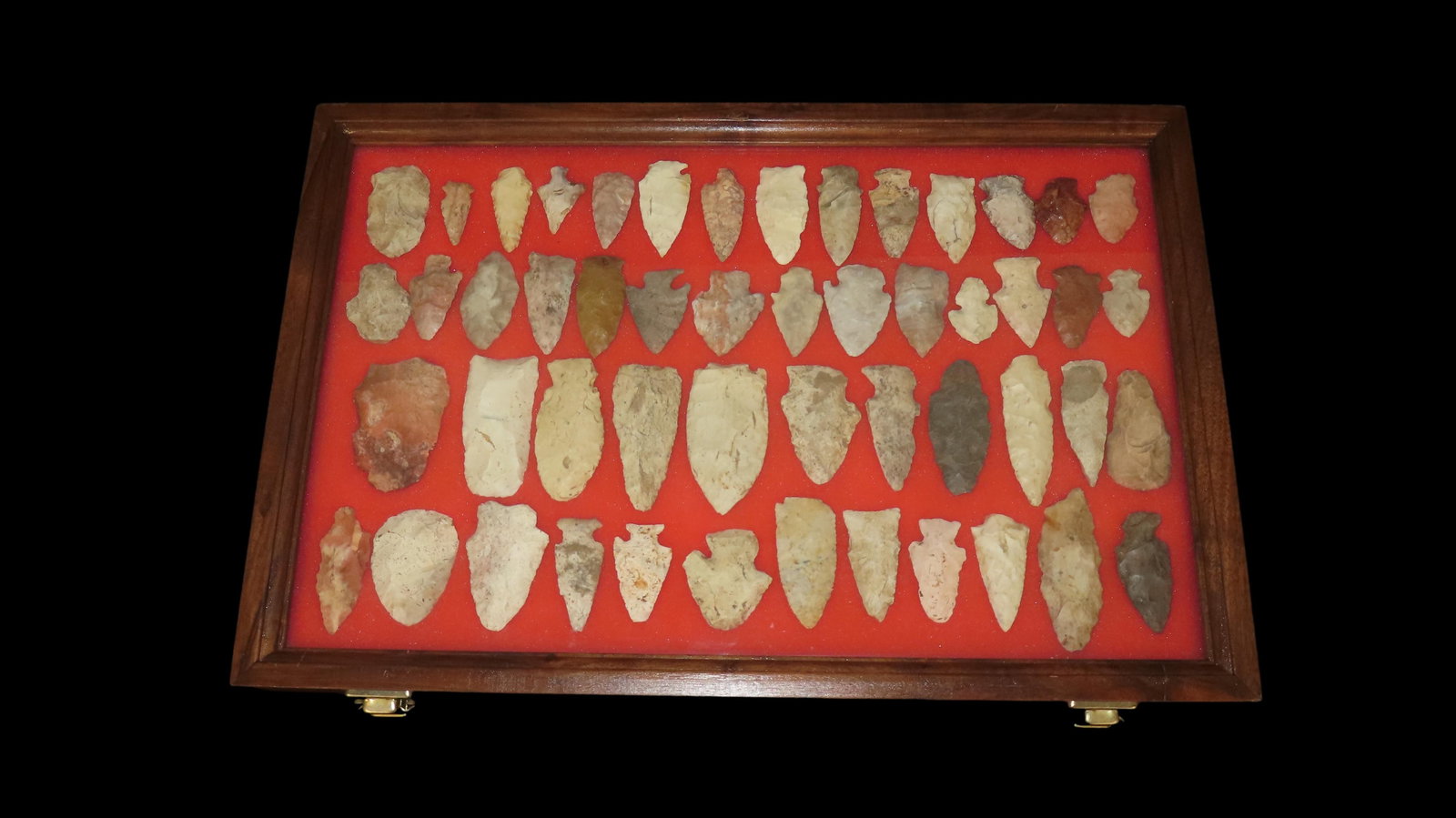 51 Arrowheads in a Coldwater 12 x 18 Wood Frame, From the Midwest (1 of 16)