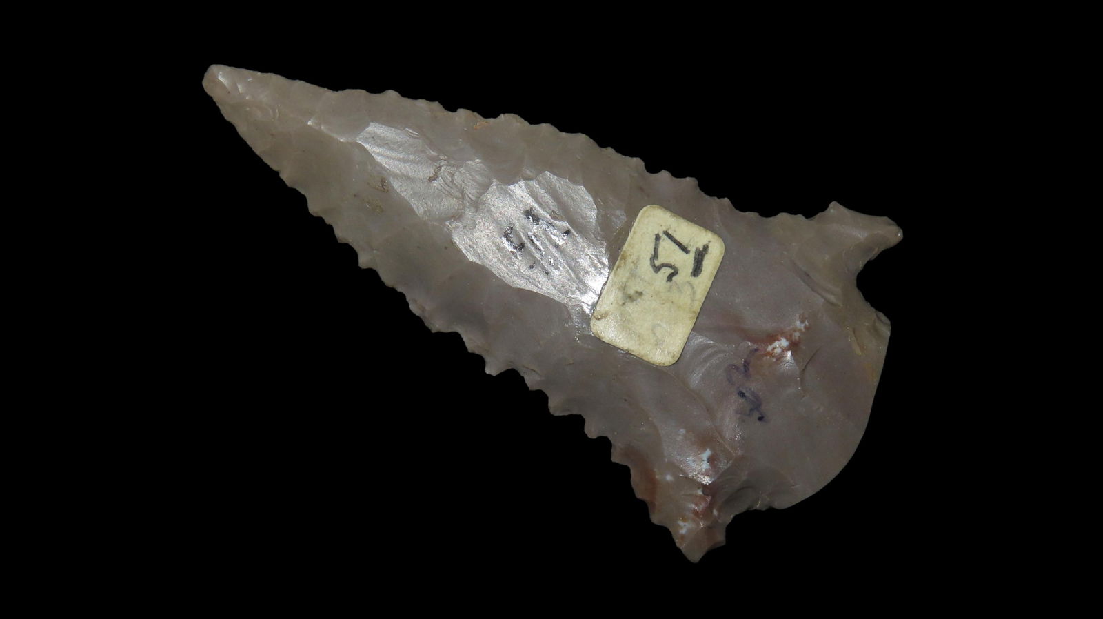 6 1/4", Kirk Snapped-Base point, COA Perino, Harrison County chert, Found in Indiana, Ex. Tom Davis (1 of 8)