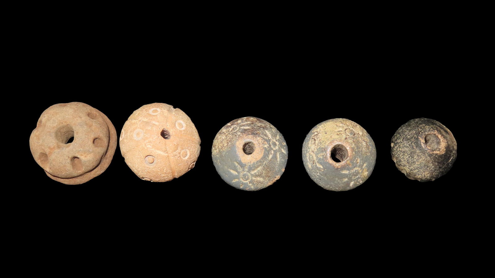 Set of Pre-Columbian Beads Nice Designs 200â€“1600 CE, Pottery From Guatemala (1 of 3)