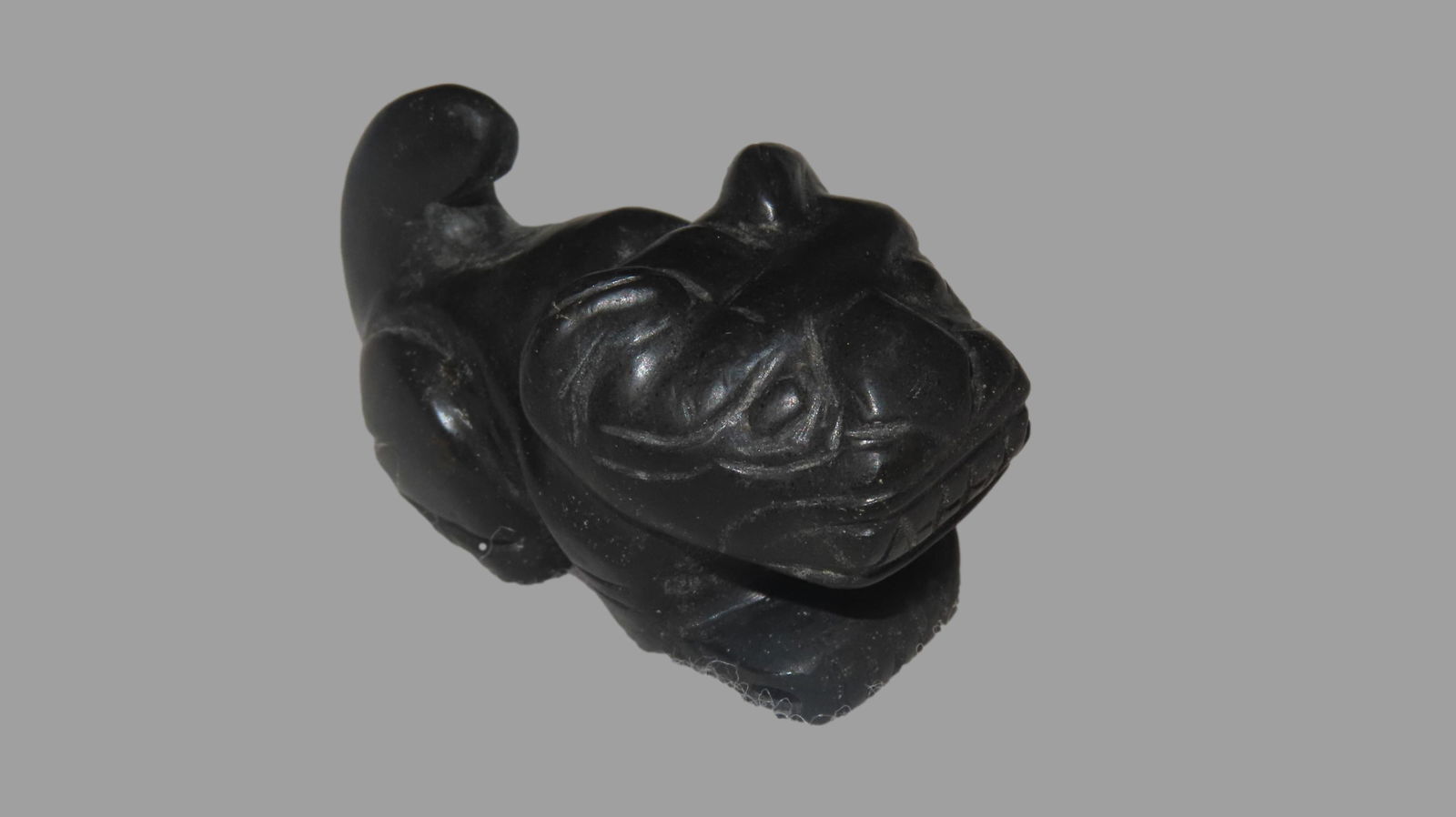 1.7/8" Pre-Columbian Jaguar Effigy Pendant, COA Roy Motley & John Leithoff, Made of Black Jadeite, (1 of 11)