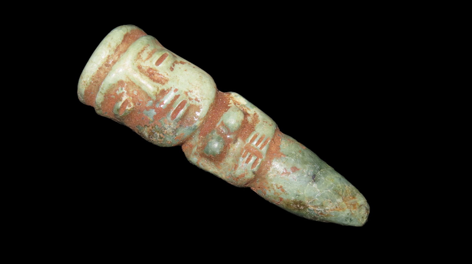 5/8" x 2 3/8" Pre-Columbian Human Pendant, Jade, Motley/Leithoff COA, Reported South America, Ex. (1 of 8)