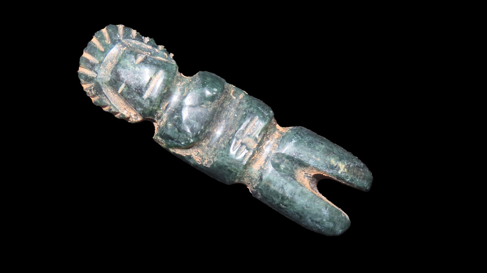3 1/8" x 15/16" Pre-Columbian Human Effigy Pendant, Jade, Motley/Leithoff COA, Reported South (1 of 7)