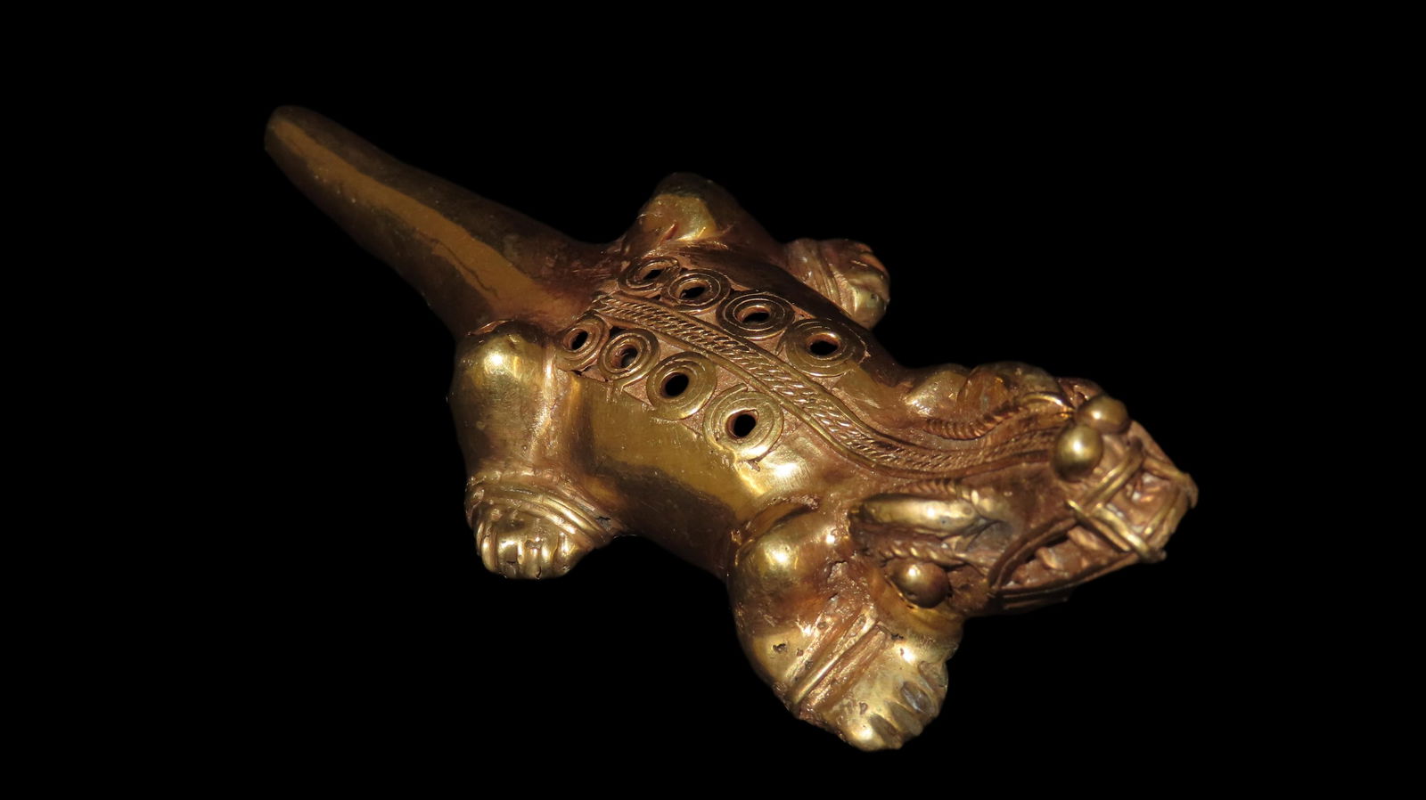 4 7/16" x 1 3/8" Alligator Effigy, Tumbaga (Gold and Copper Mixture), Motley/Leithoff COA, Exact (1 of 9)