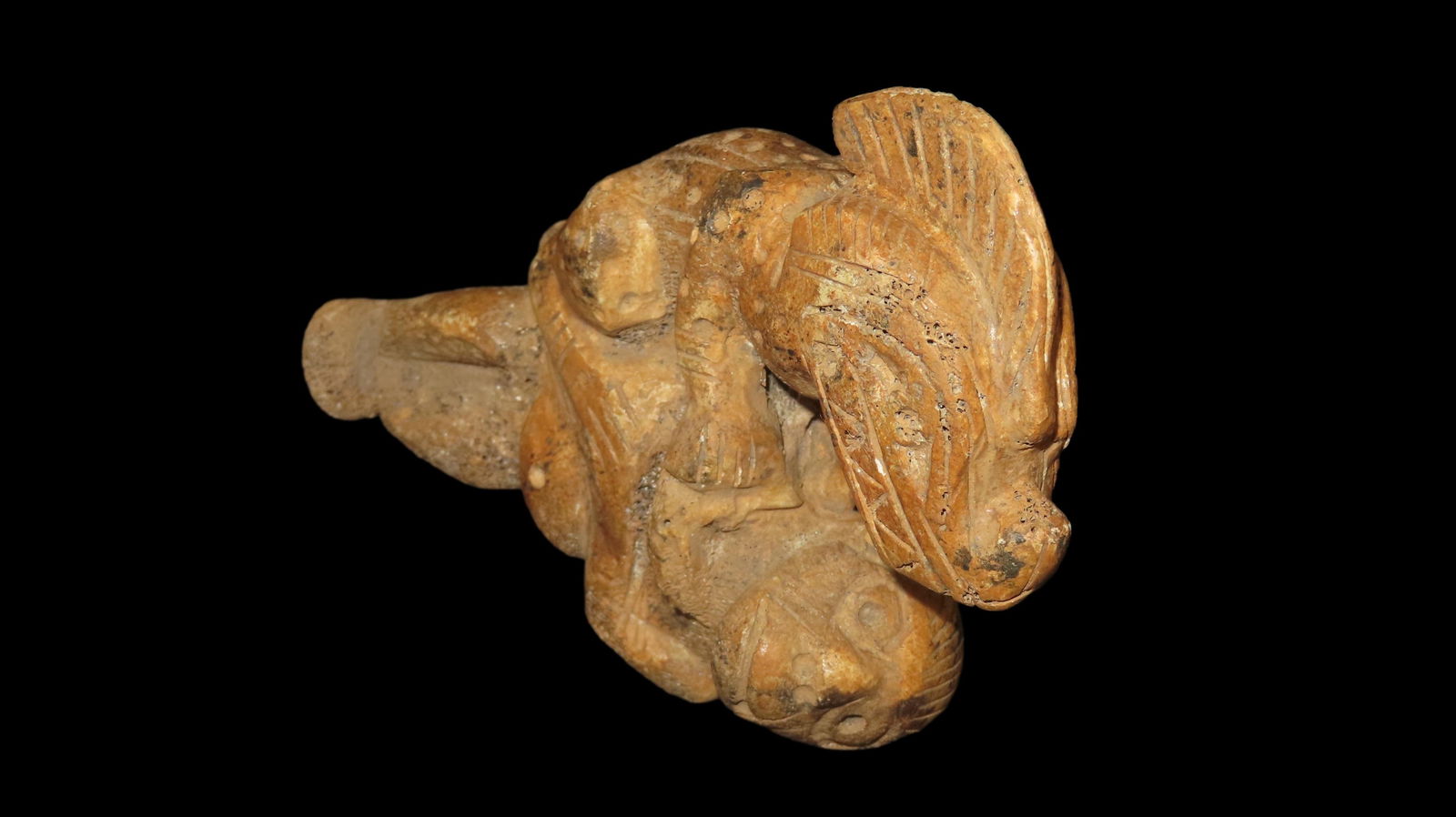 6 1/2" Jaguar Eating Human Effigy, Bone, Motley/Leithoff COA, Reportedly found in Peru, Ex. Steve (1 of 9)