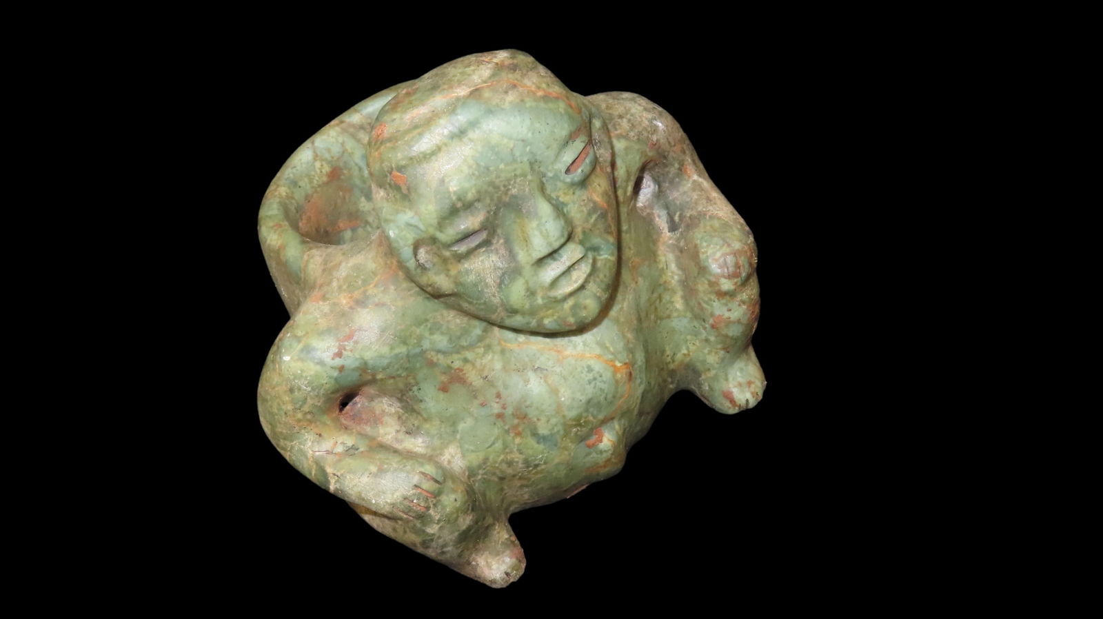 5 1/8" x 4 3/4" Pre-Columbian Mesoamerican Style Carved Greenstone Anthropomorphic Effigy Vessel (1 of 7)