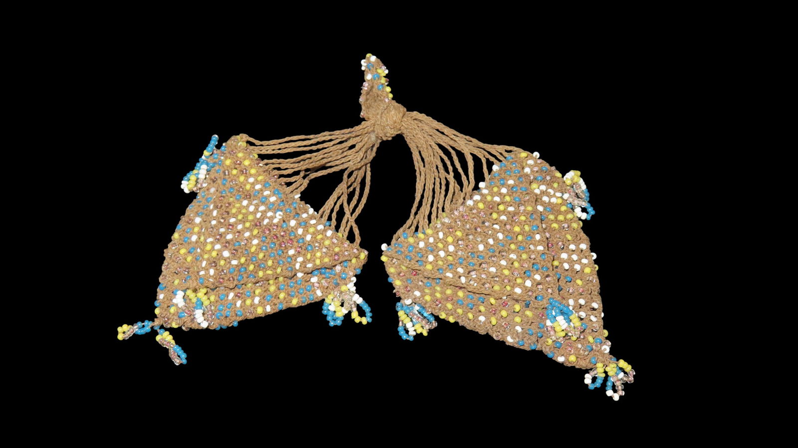 Historic Beadwork Hanging Double Pouch: Historic Beadwork Hanging Double Pouch