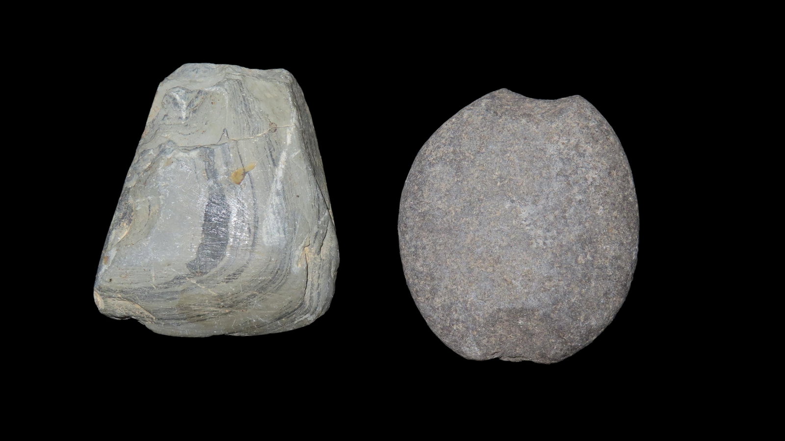 Lot of 2 Slate Items found in Iowa, Tie on Slate Weight and Slate Celt: Lot of 2 Slate Items found in Iowa, Tie on Slate Weight and Slate Celt