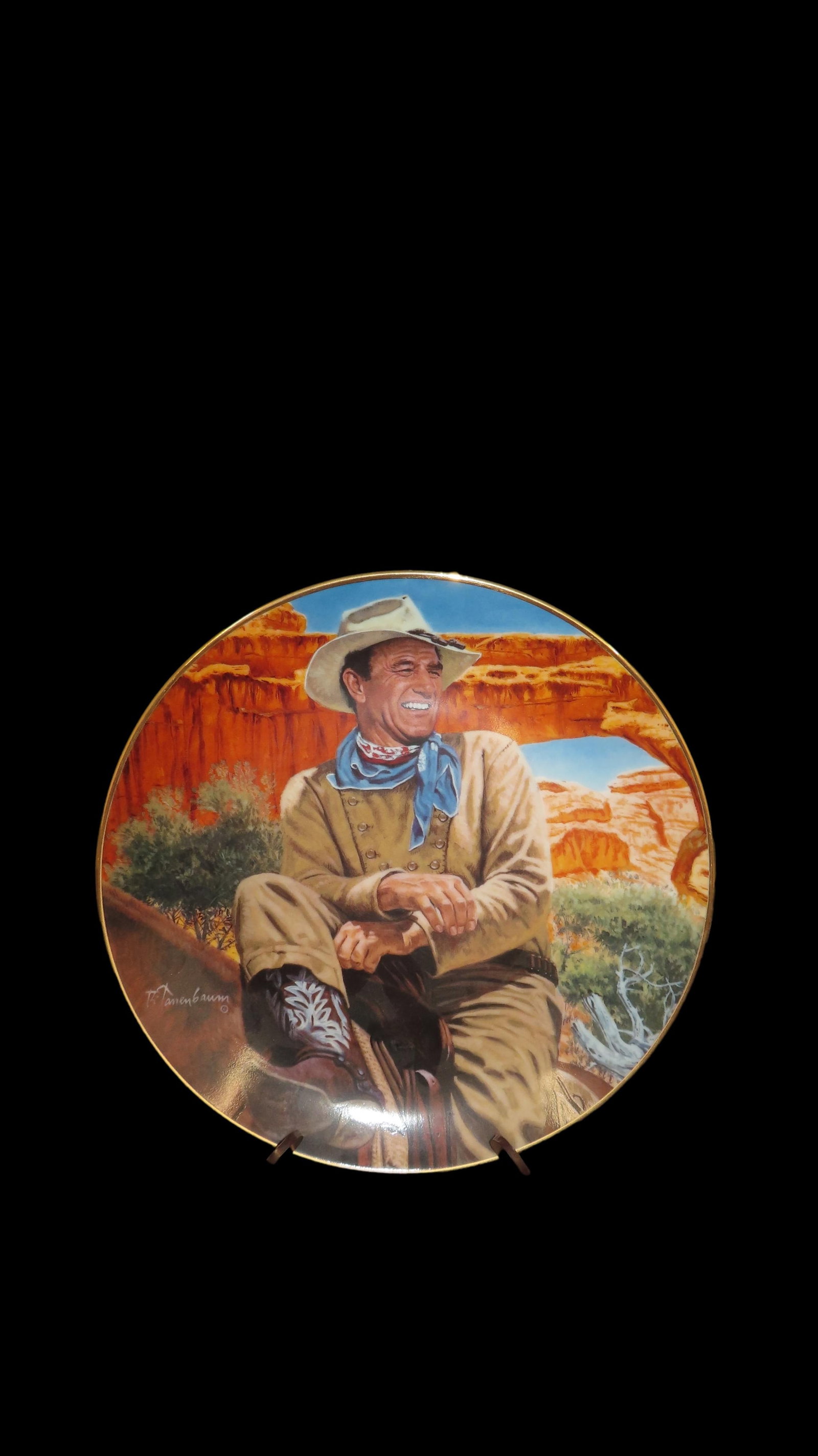 8 1/4" John Wayne Heirloom Collector Plate by Robert Tanenbaum, The Legend Lives On, The Franklin: 8 1/4" John Wayne Heirloom Collector Plate by Robert Tanenbaum, The Legend Lives On, The Franklin Mint COA, Crafted of fine porcelain and bordered in 24 karat gold