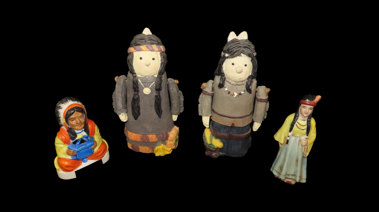 Lot of 4 Various Native American Figurines / Dolls, Hand-Painted: Lot of 4 Various Native American Figurines / Dolls, Hand-Painted