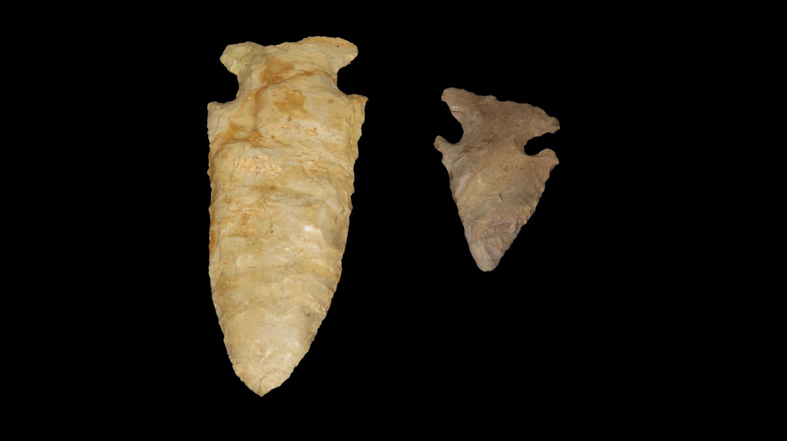 Lot of 2 Arrowheads, Largest 4 1/2", Archaic points and both have RESTORATION (1 of 3)