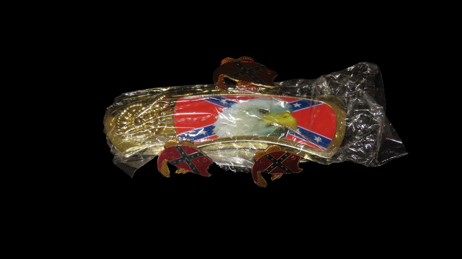 3 Confederate Fish Pins, With 5" Confederate Eagle Dixie Tin Containing Pocket Knife (1 of 4)