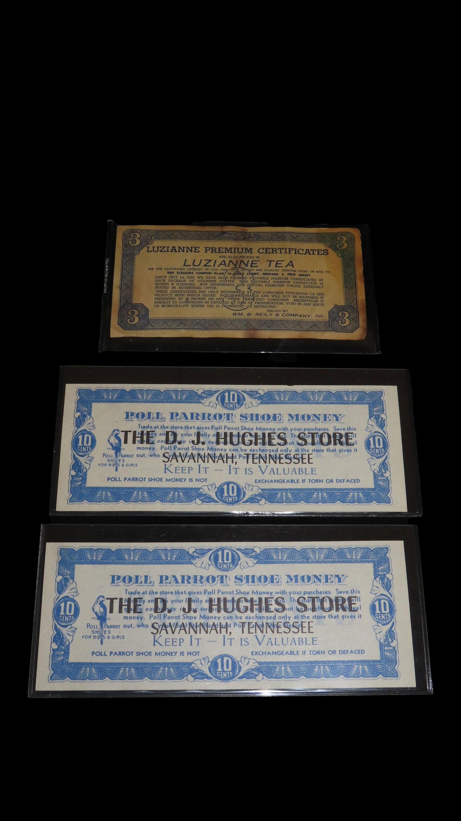 Lot of 2 Advertisement Dollars for D.J. Hughes Store, and Luzainne Coffee: Lot of 2 Advertisement Dollars for D.J. Hughes Store, and Luzainne Coffee