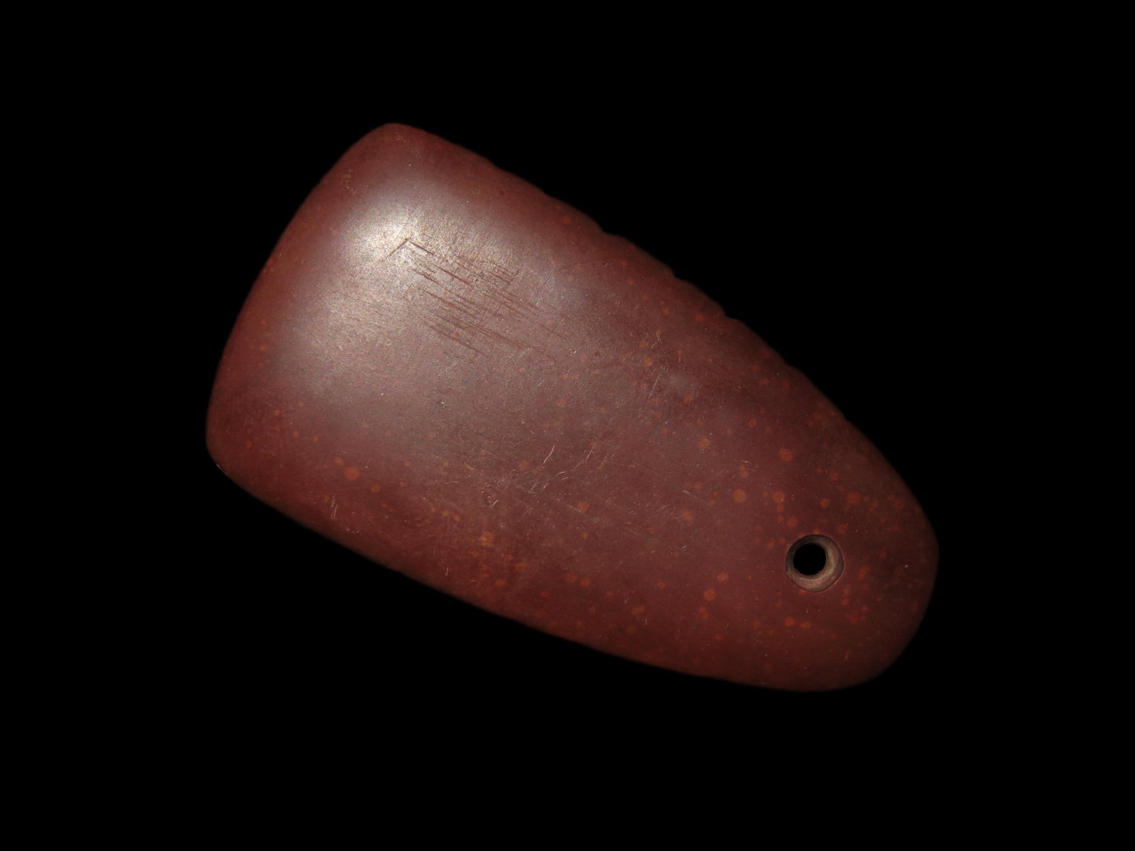 Historic 1900's Red Catlinite Pendant, 16 Tally Marks on the Edges, from Minnesota: Historic 1900's Red Catlinite Pendant, 16 Tally Marks on the Edges, from Minnesota