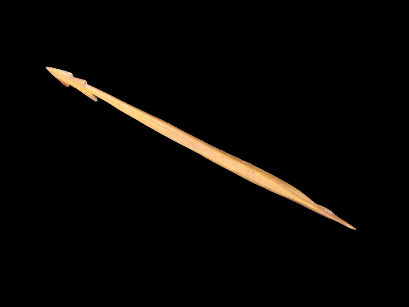 4 3/8" Long Bone Harpoon, Eskimo/Inuit, St. Lawrence Island Alaska, Ex Litherland Collection: 4 3/8" Long Bone Harpoon, Eskimo/Inuit, St. Lawrence Island Alaska, Ex Litherland Collection