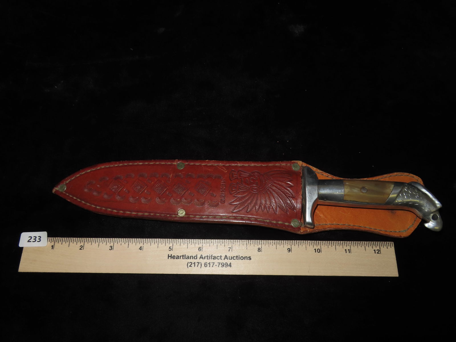 Vintage Eagle Head Knife with Leather Sheath. - 10