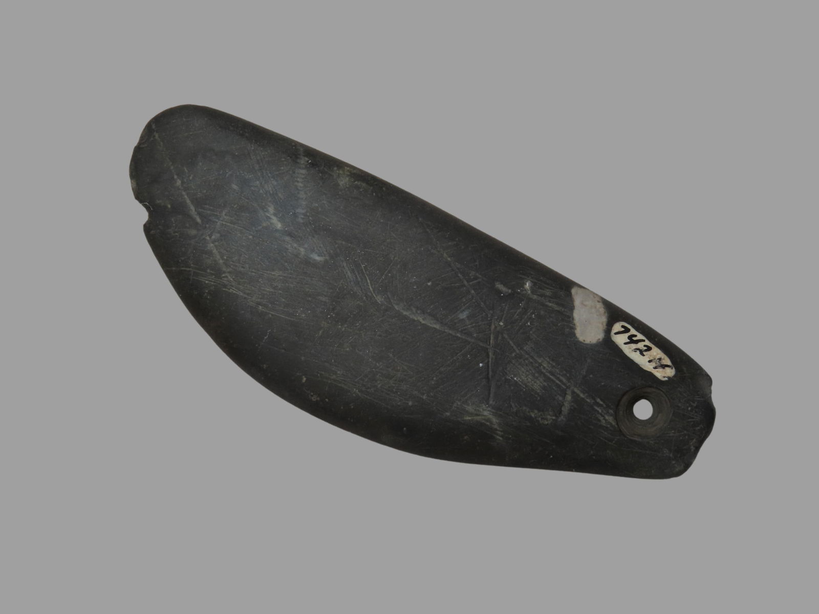 3 3/4" x 1 1/2" Banded Slate Pendant. Spencer County, Indiana. (1 of 6)