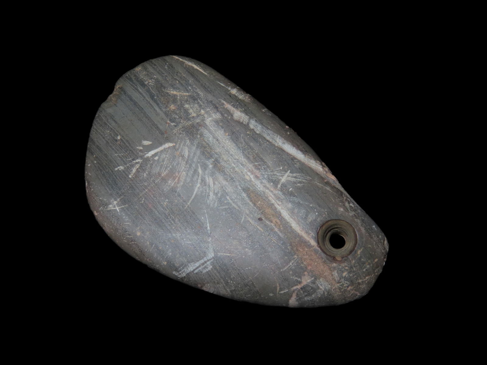 3 1/8" x 2 1/16" Banded Slate Pendant. Calhoune County, Illinois near Batchtown. (1 of 6)