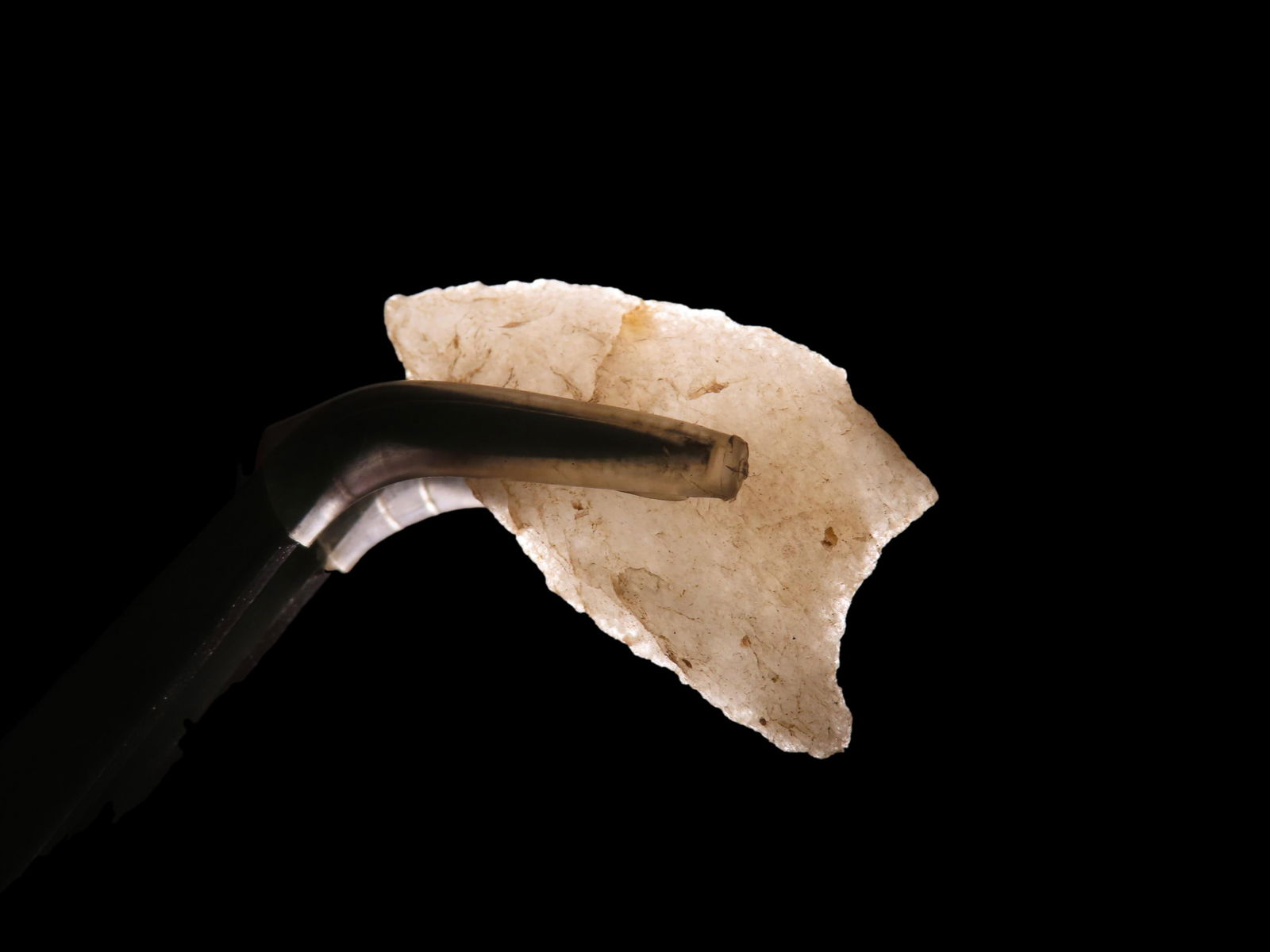 1 3/16" Late Paleo Alamance / Clovis, Crystal Quarts, Attleboro Massachuesetts, Marvin Farm / Beaver: 1 3/16" Late Paleo Alamance / Clovis, Crystal Quarts, Attleboro Massachuesetts, Marvin Farm / Beaver Site, Ex Peter Engstorm / Dr. Robbins, Found Sometime between 1920-1930