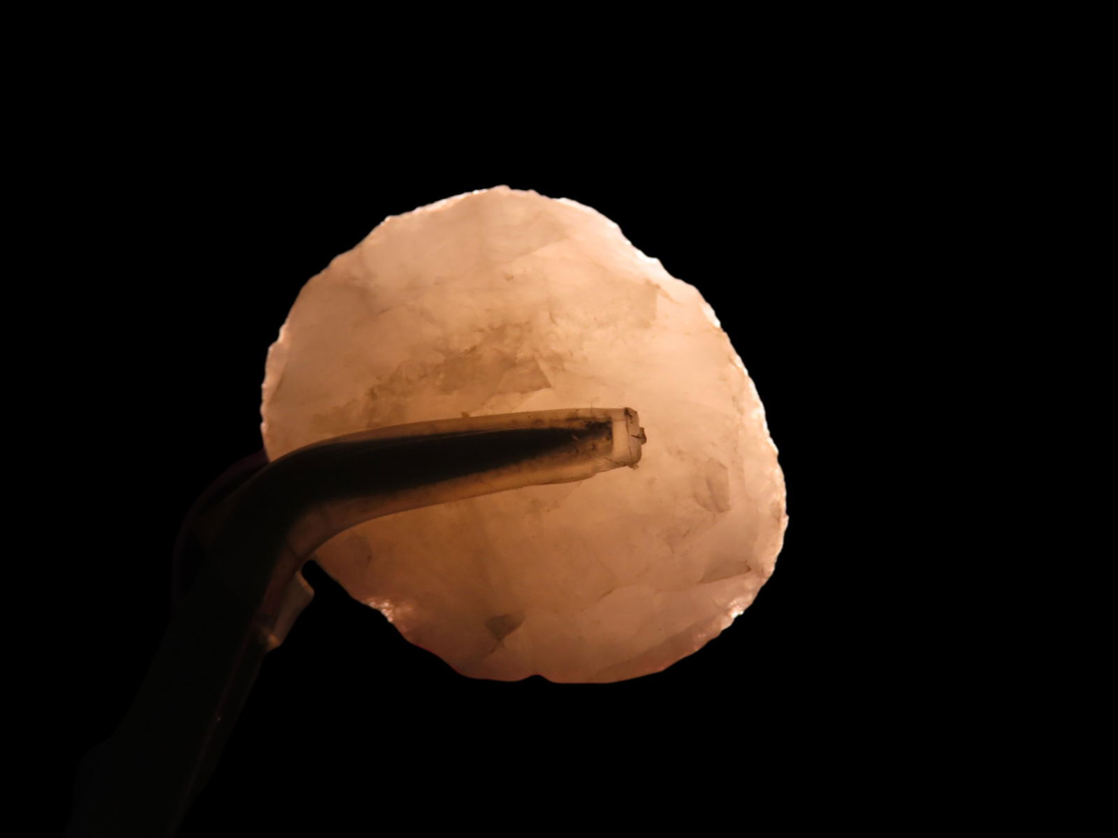 1 1/8" Paleo Sun Effigy Disc, Crystal Quarts, Attleboro Massachuesetts, Marvin Farm / Beaver Site,: 1 1/8" Paleo Sun Effigy Disc, Crystal Quarts, Attleboro Massachuesetts, Marvin Farm / Beaver Site, Ex Peter Engstorm / Dr. Robbins, Found Sometime between 1920-1930