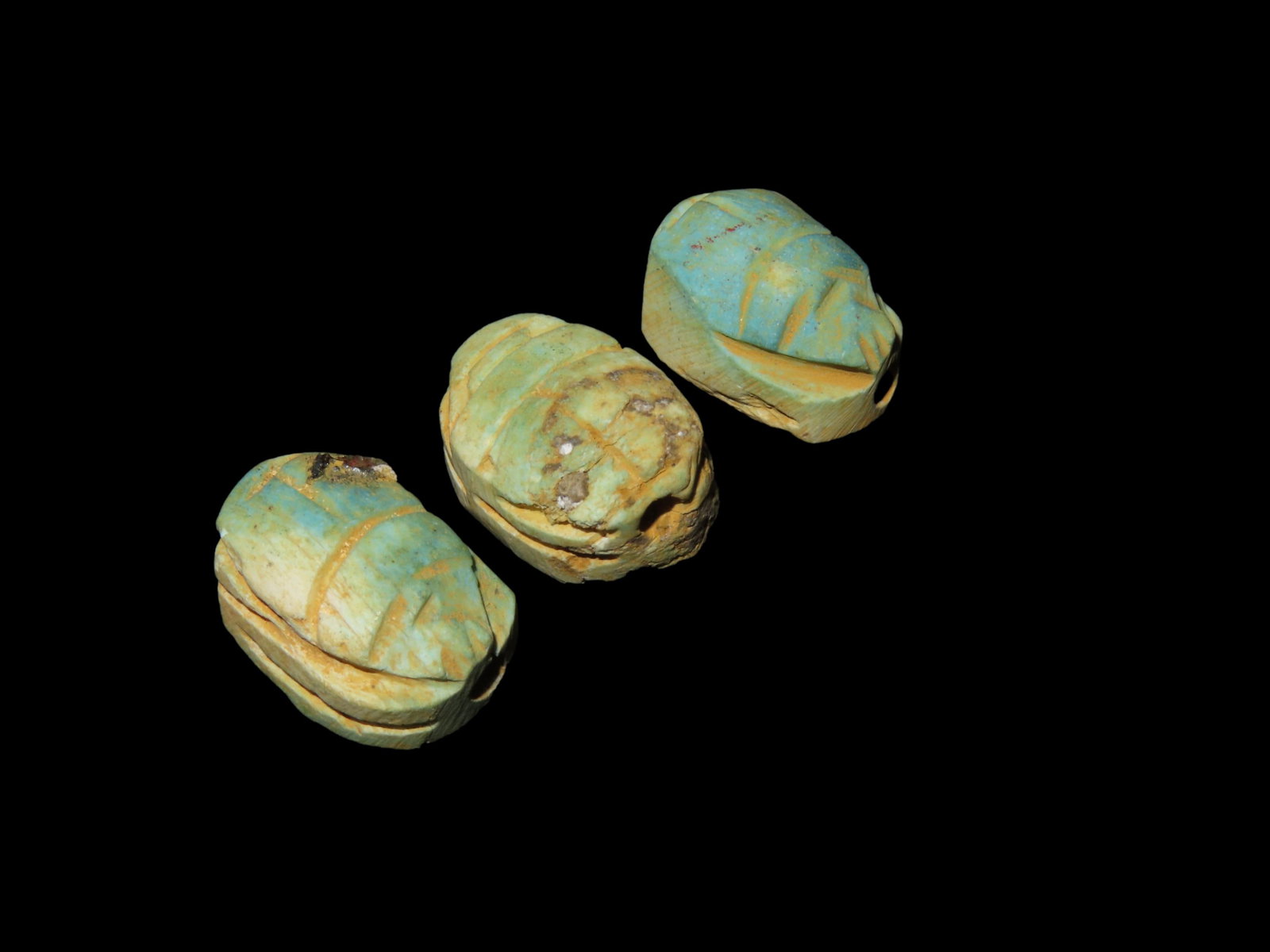 Set of 3 Egyptian Scarab Beetle Bead 19th Century: Set of 3 Egyptian Scarab Beetle Bead 19th Century