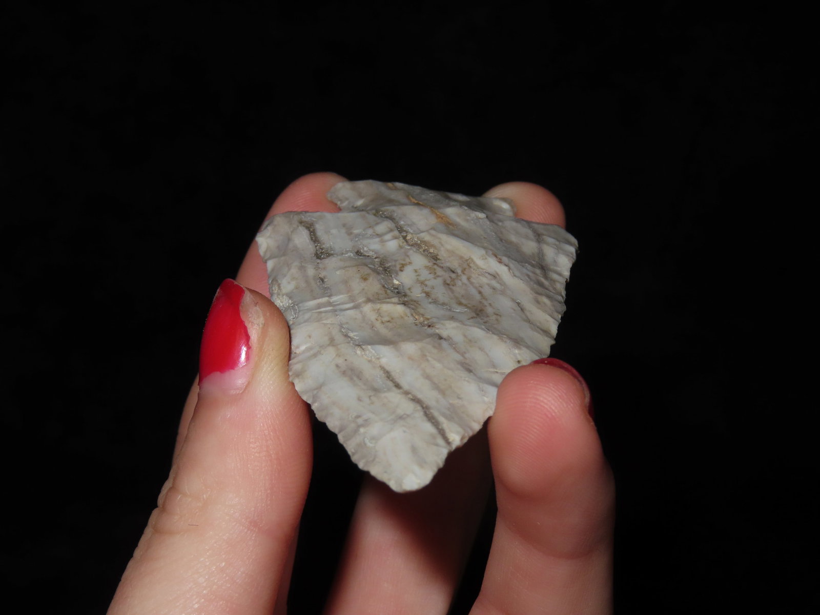 Colorful 3 3/8" Etley, Phelps Co. Missouri. Made from a beautiful striped Mozarkite. Nicely Flaked - 4