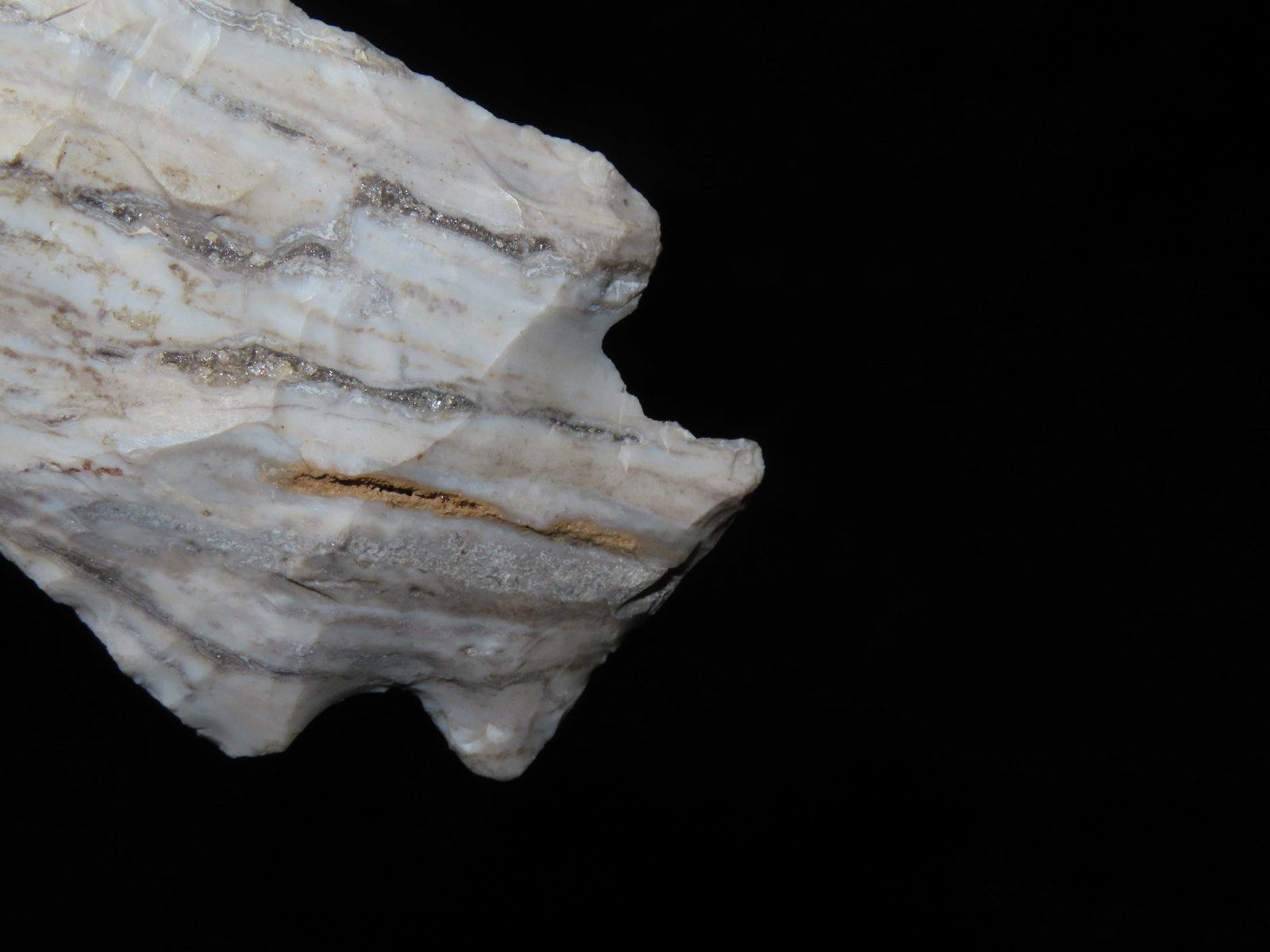 Colorful 3 3/8" Etley, Phelps Co. Missouri. Made from a beautiful striped Mozarkite. Nicely Flaked - 6