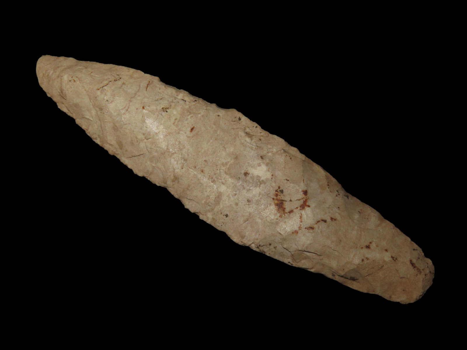 4 7/8" Angostura / Agate Basin, Cole Co. Missouri. Heavily ground basal edges . Nice long example: 4 7/8" Angostura / Agate Basin, Cole Co. Missouri. Heavily ground basal edges . Nice long example with heavy patina & deposits.