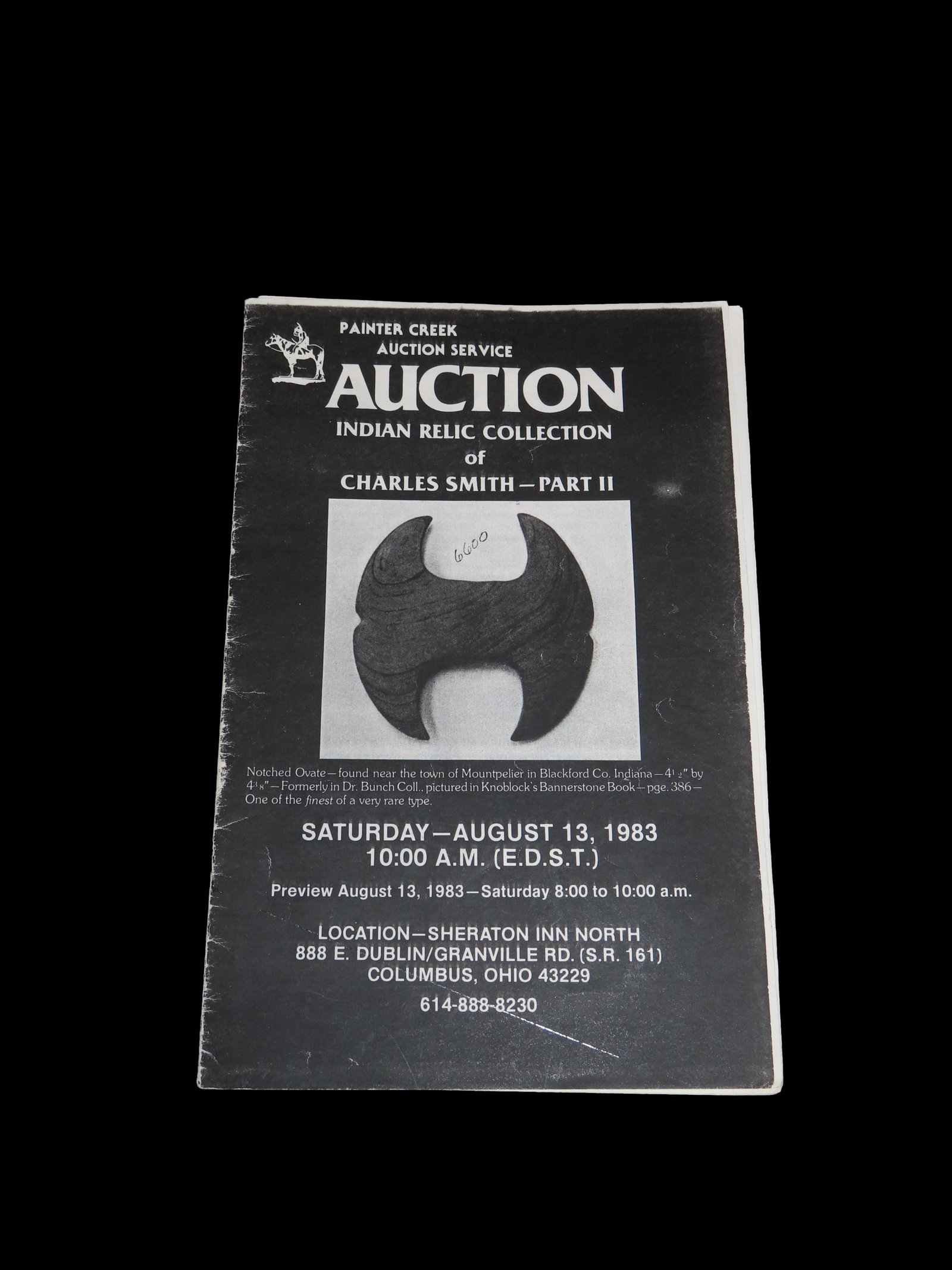 1983 C.C. Smith Indian Artifact Collection Auction Catalog, Part 1, Painter Creek Auction Service,: 1983 C.C. Smith Indian Artifact Collection Auction Catalog, Part 1, Painter Creek Auction Service, Bannerstone, Birdstons, Dovetail, Pipes, Tons of Great Old Time Relics. Small 12 Page Catalog.